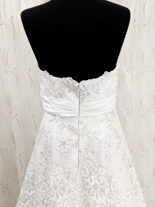 Chic A line wedding dress, satin body with lace trim - beads and embroidery - wedding dress shop croydon - wedding dress store london