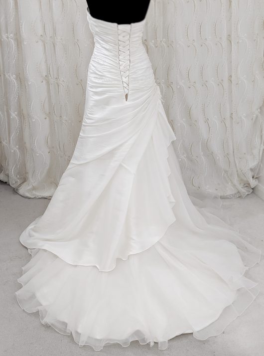 A -line wedding dress with ruching and fabric corsage detail - croydon bridal shop -- designer sample sale