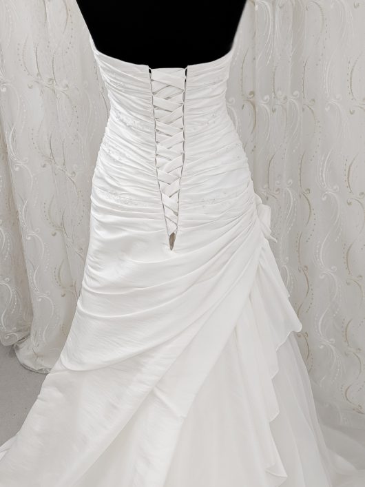 A -line wedding dress with ruching and fabric corsage detail - croydon bridal shop -- designer sample sale