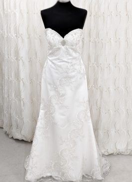 A-line satin wediding dress with mesh overlay with embroidery Solano - wedding dress croydon - bridal shop south london