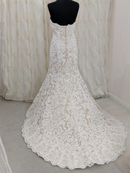 lACE OVERLAY STRAPLESS WEDDING DRESS - champagne colour with contrast lace - romantic wedding dress - The London bridal boutique - Croydon