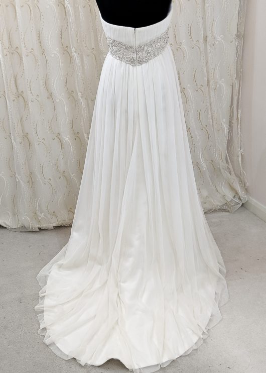 EMpire wiats wedding dress with embellished beaded jewel waistband - pleated wedding dress - croydon bridal shop