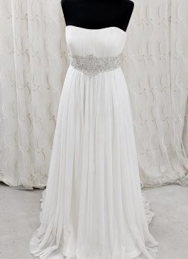 EMpire wiats wedding dress with embellished beaded jewel waistband - pleated wedding dress - croydon bridal shop