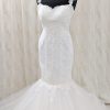 Mermaid wedding dress - mesh bac with lace upper - full tulle mermaid skirt - croydon wedding shop #londonbridalboutique
