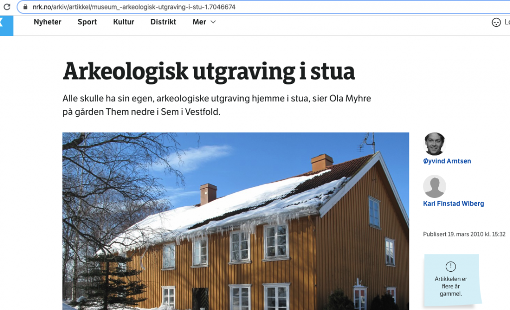 Screenshot av NRK arkiv - om arkeologisk utgraving