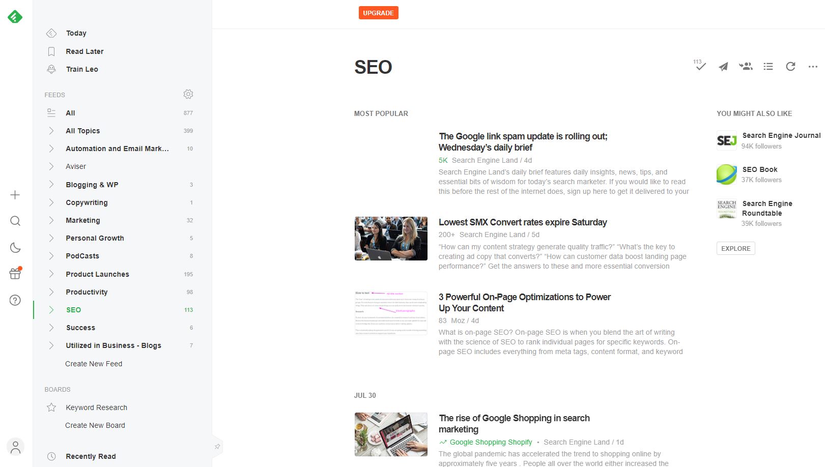 Feedly interface