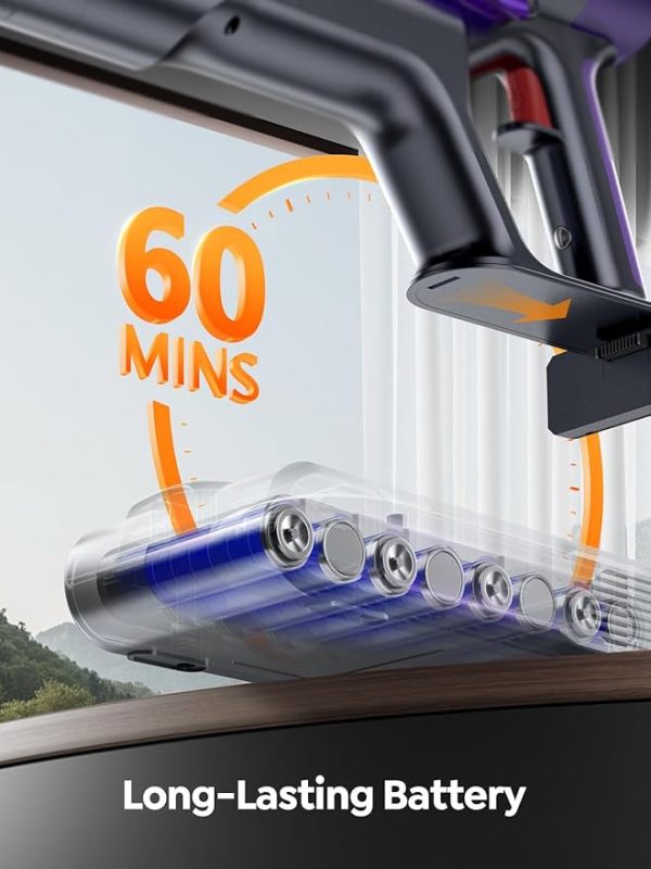 SMOTURE Cordless Vacuum Cleaner, 550W 45KPA Stick Vacuum with Touch Screen, Up to 60 Mins Runtime, Self-Standing Vacuum with Auto Mode, Lightweight Vacuums for Hardwood Floor Carpet Car Pet Hair - Image 3