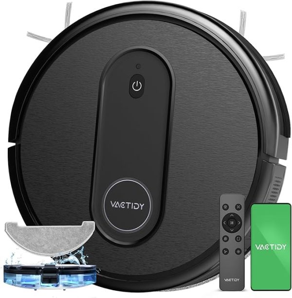 Vactidy T7 Robot Vacuum and Mop Combo, WiFi/App/Alexa/Siri Control, Robotic Vacuum Cleaner with Schedule, 2-in-1 Watertank and Dustbin, Self-Charging, Slim, for Hard Floor, Pet Hair, Carpet