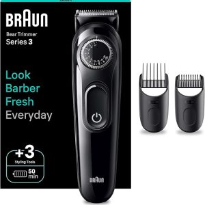 Braun Beard Trimmer Series 3 3410, Electric Beard Trimmer for Men, Incl. Ultra-Sharp Blade, 40 Length Settings, Styling Tools, Rechargeable 50-min Cordless Runtime & Washable