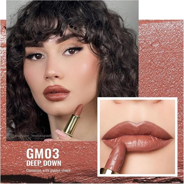 OULAC Glow Metallic Shine Lipstick, Nude High Impact Lipcolor, Lightweight Soft and Ultra Hydrating, Long Lasting, Vegan & Cruelty-Free, Full Coverage Lip Color 4.3 g/0.15 GM03 Deep Down - Image 2