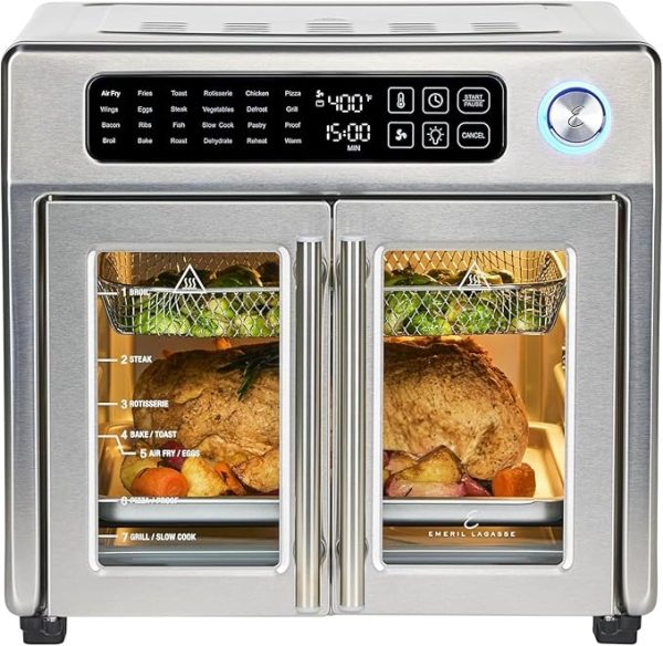 Emeril Lagasse 26 QT Extra Large Air Fryer, Convection Toaster Oven with French Doors, Stainless Steel
