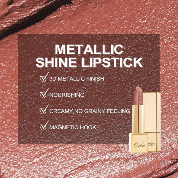 OULAC Glow Metallic Shine Lipstick, Nude High Impact Lipcolor, Lightweight Soft and Ultra Hydrating, Long Lasting, Vegan & Cruelty-Free, Full Coverage Lip Color 4.3 g/0.15 GM03 Deep Down - Image 4