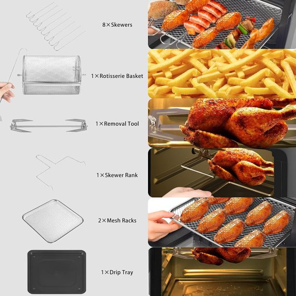 LLIVEKIT 12L Large Air Fryer Oven, 1800W Family Size Digital Air Fryer with Rotisserie, Dehydrator, 12 Presets, 90 Minutes Timer, Preheat & Reheat Oil Less for Fry Roast Bake Grill (21 Recipes) - Image 5