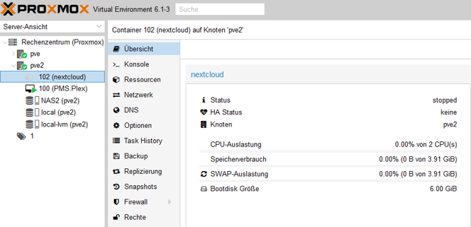 Linux LXC auf dem Knoten unter Proxmox