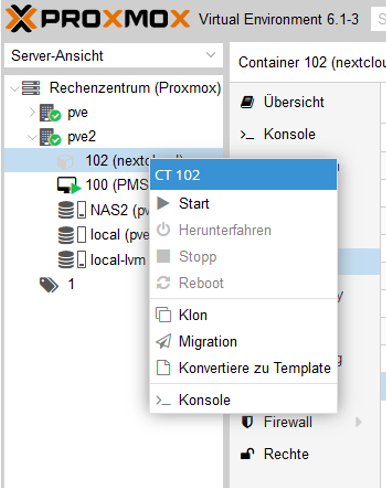 Nextcloud auf Proxmox installieren und LXC starten