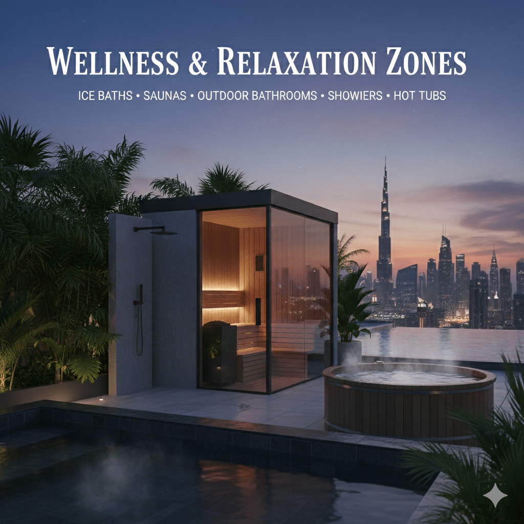 Luxury Saunas — Scandinavian Warmth Meets Dubai Design Rejuvenate your body and mind with a bespoke or prefabricated outdoor sauna cabin built to complement your villa’s architecture and landscape.