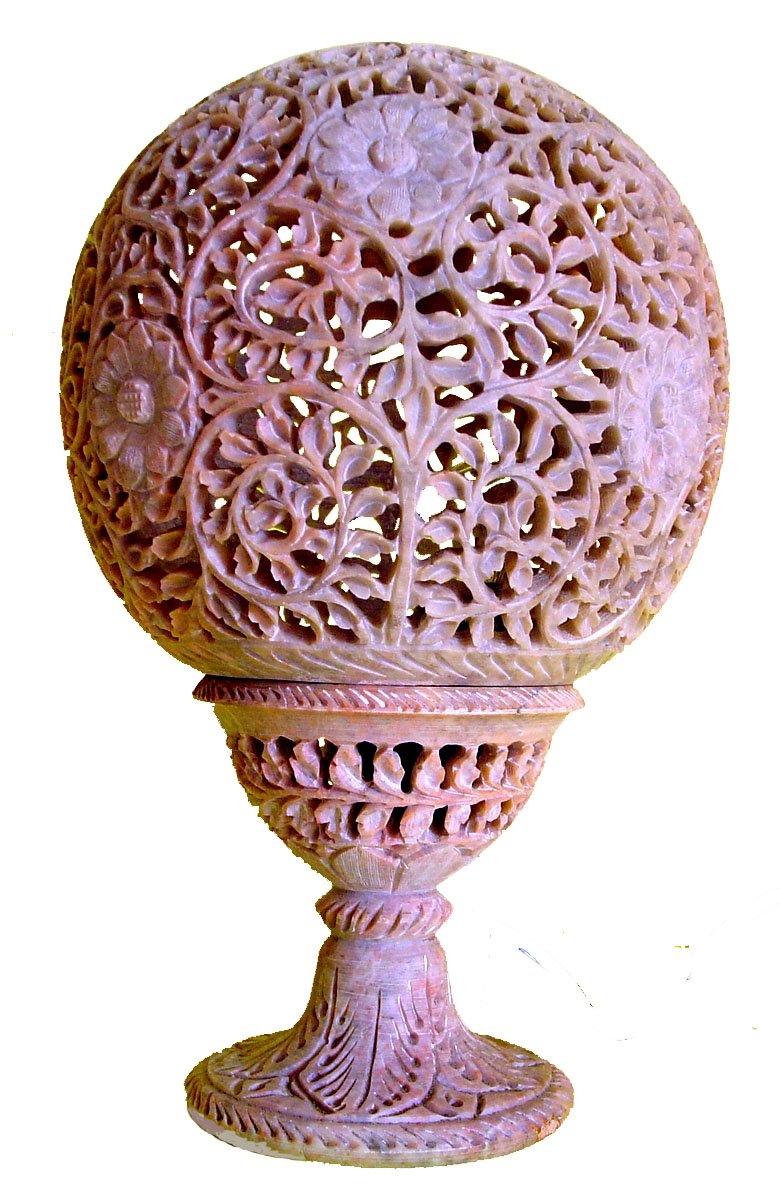 Hand Drilled Round Stone Lamp