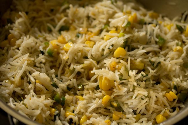 cooked rice mixed well with the corn mixture. 