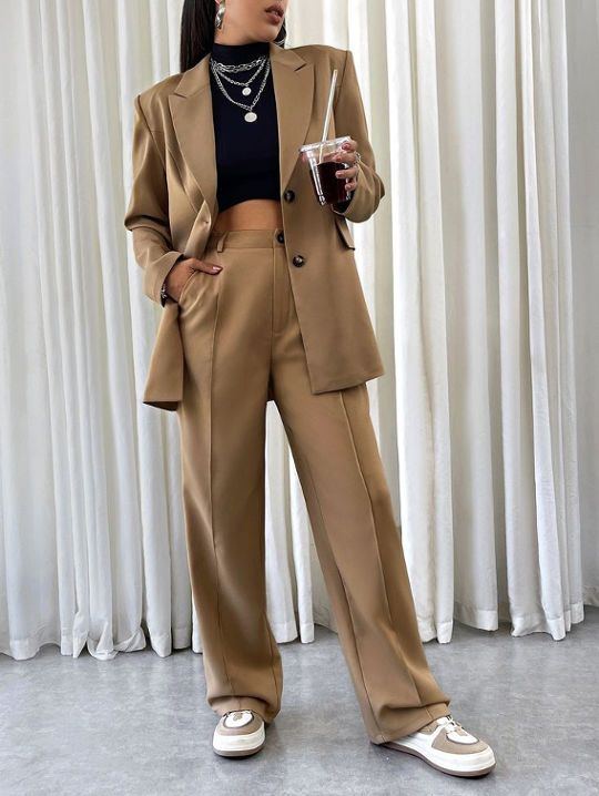 woman wearing brown workwear outfit
