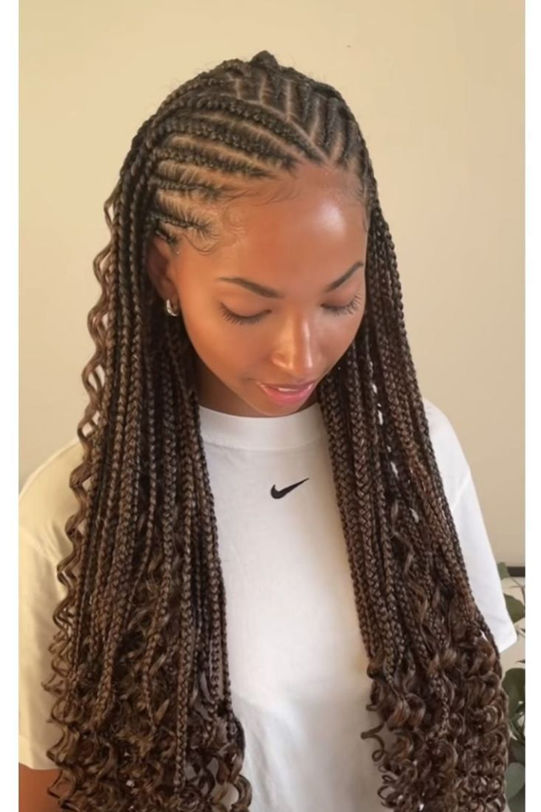 Fulani braids with curls at the ends