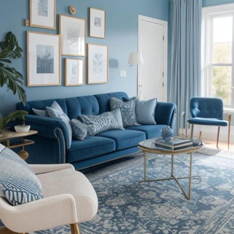 a blue living room