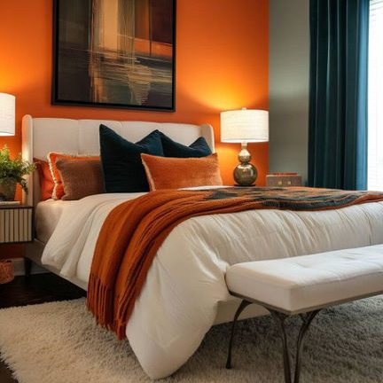 an orange bedroom