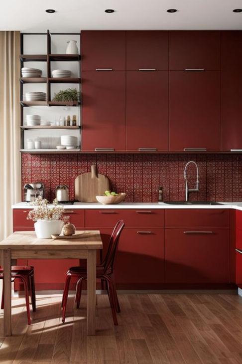 a red kitchen