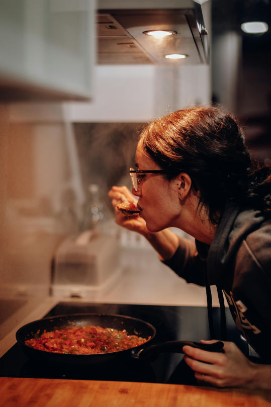 woman enjoying meal