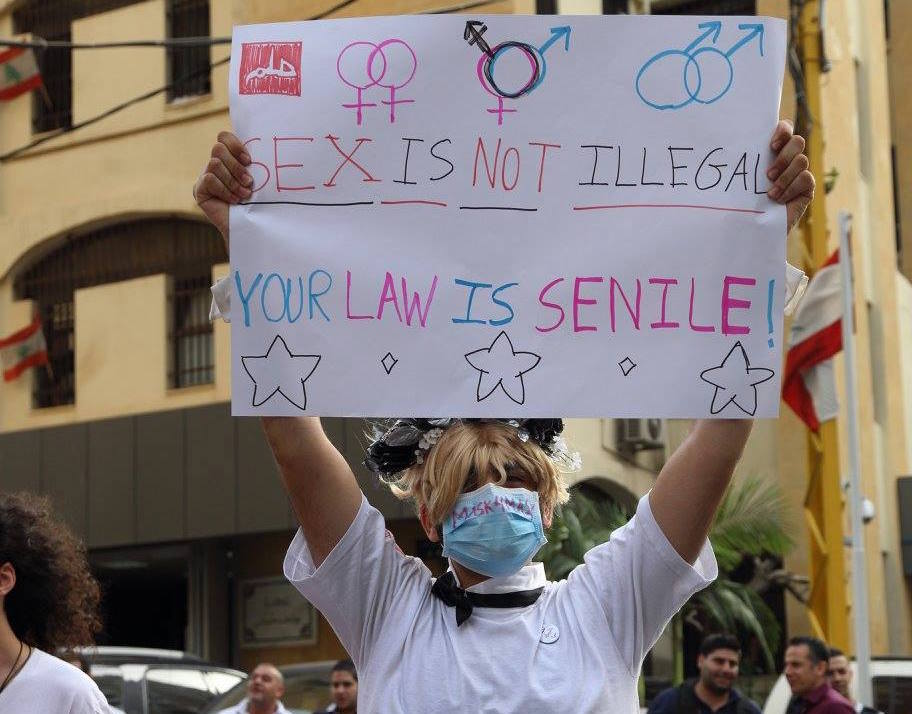Protester at demonstration in Beirut on the International Day Against Homophobia and Transphobia 2016. Credit: Helem