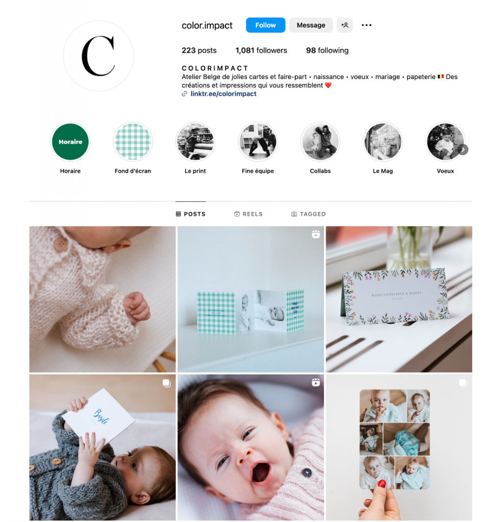 Screenshot of Instagram feed showing a grid of birth announcement cards.