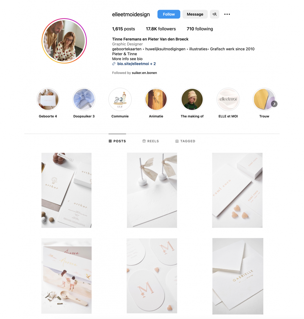 Screenshot of Instagram feed showing a grid of birth announcement cards.