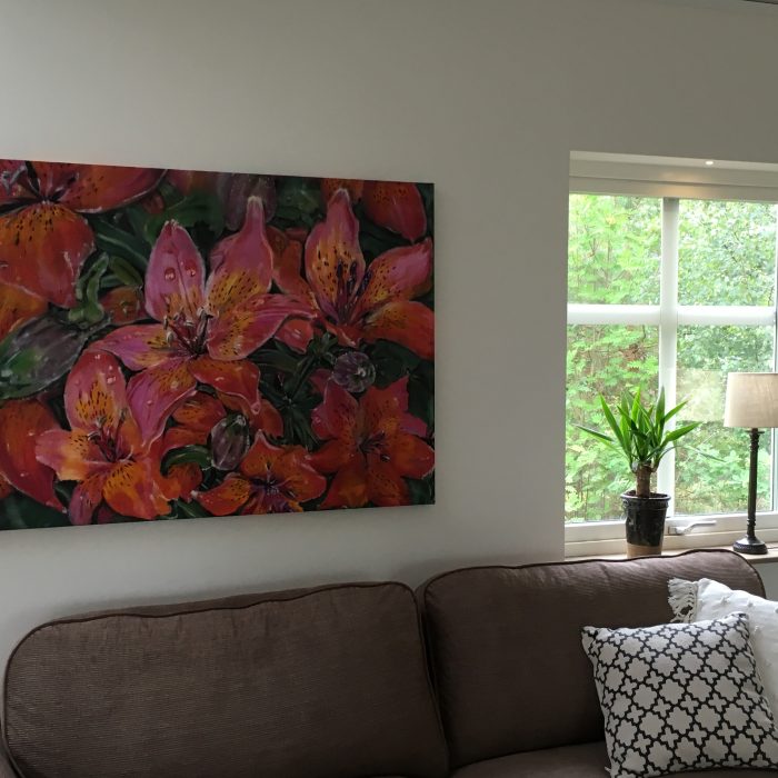 "Liljor i juli", olja, 95x130 cm. Jönköping