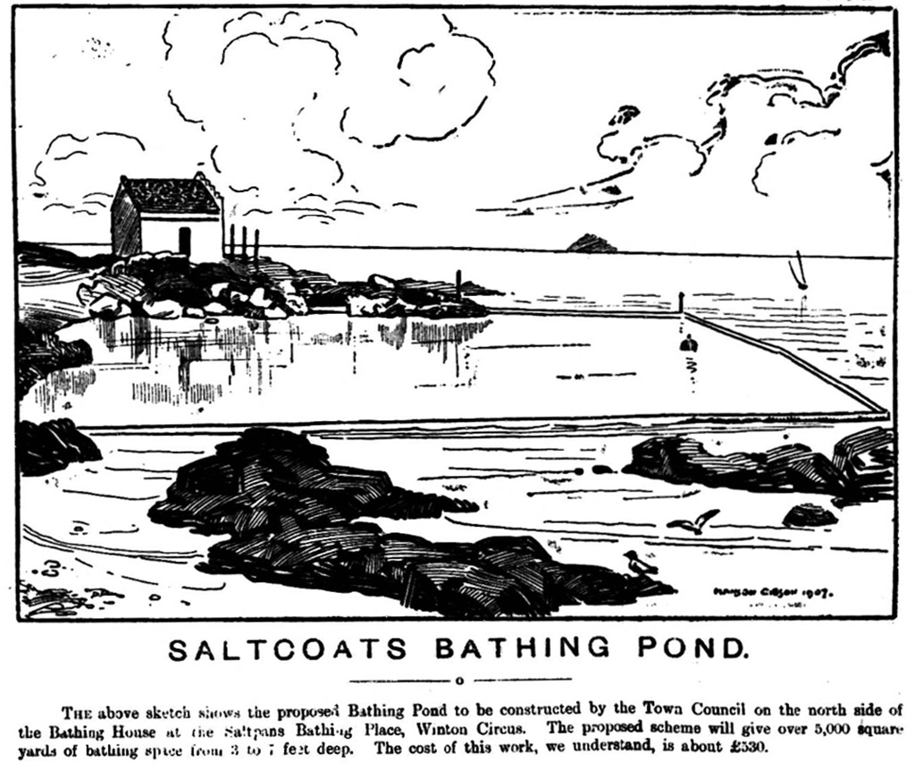 Sketch of the proposed bathing pond. From the Ardrossan and Saltcoats Herald, 29th March 1907.