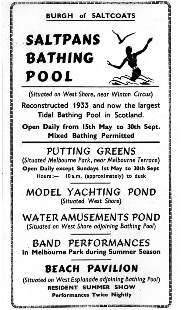 A 1940s advert for the bathing pool and nearby attractions.