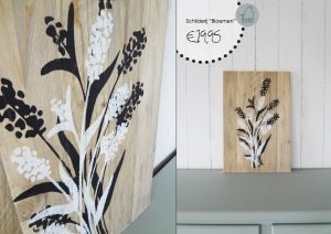 Houten schilderij bloemen met prijs