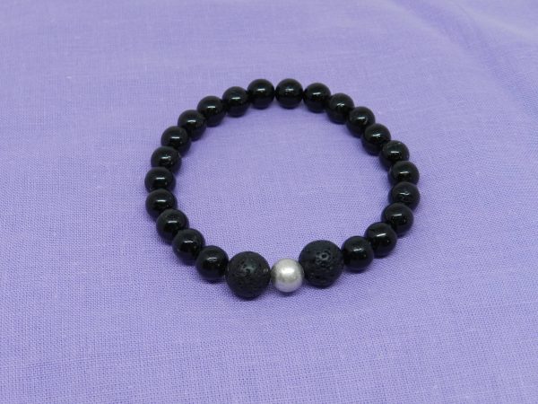 Black Tourmaline with Lava Beads Bracelet