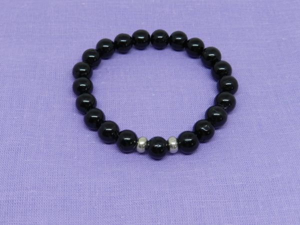 Black Tourmaline with Silver Beads Bracelet