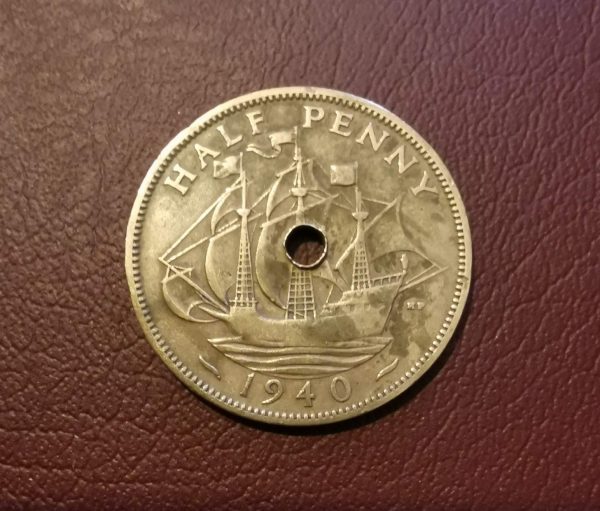 1940 half penny coin pendant