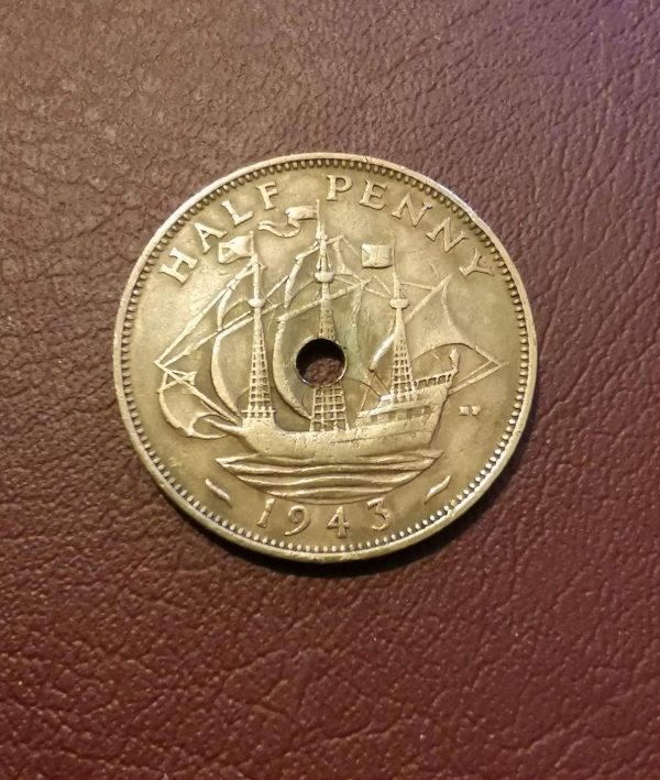 1943 half penny coin pendant