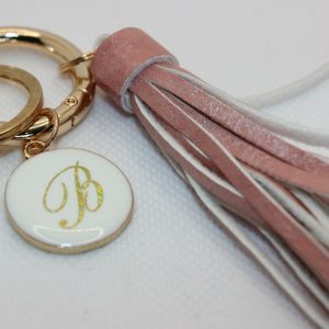 Tassel Keychain, with Alloy Enamel Pendant, Iron Key Ring, Light Gold, Pink,