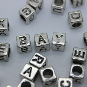 CCB Beads, Alphabet Cube, Antique Silver, 6x6.5x6.5mm, Hole: 3mm; 50