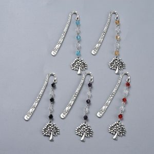 Alloy Bookmarks/Hairpin with Glass Beads, Tree, Antique Silver, Various, 101.5mm