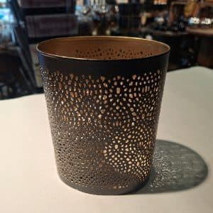 Lykt oval sort/gull m&oslash;nster metall 5x8,5x16 cm