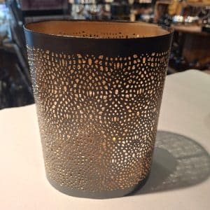 Lykt oval sort/gull m&oslash;nster metall 12x20 cm
