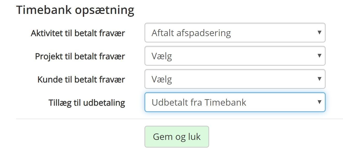 Timebank indstillinger
