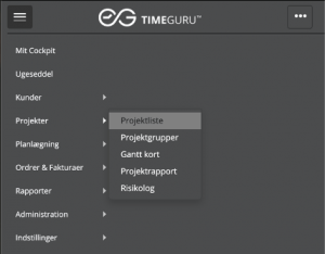 Viser hvordan man fra menuen kommer over i projektlisten. 