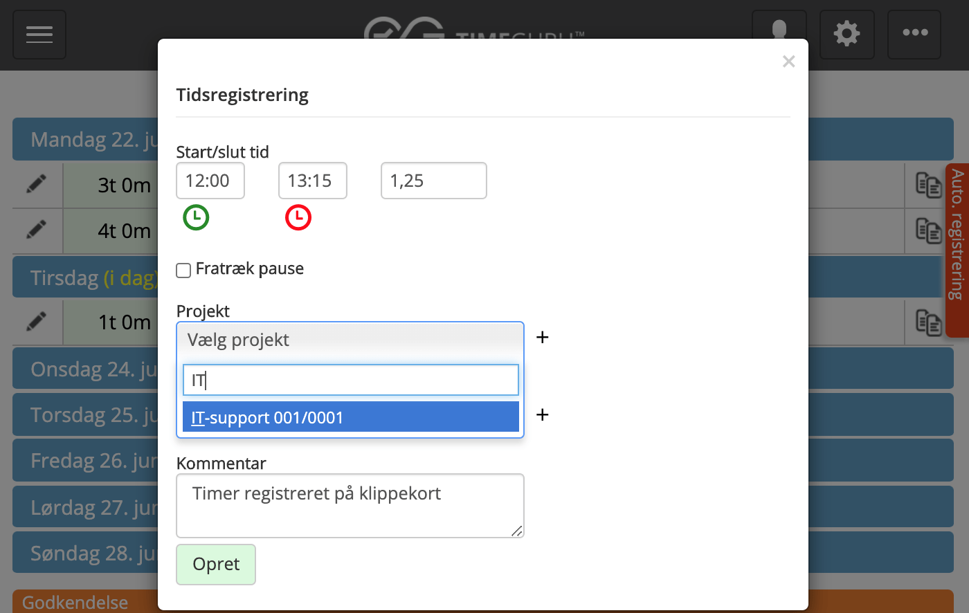 Tidsregistrering i Timeguru på klippekort