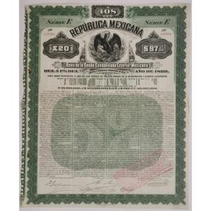 Coupons Bond Mexico 1907 Republica Mexicana RARE Estado Durango 500 Pesos 57 ! 
