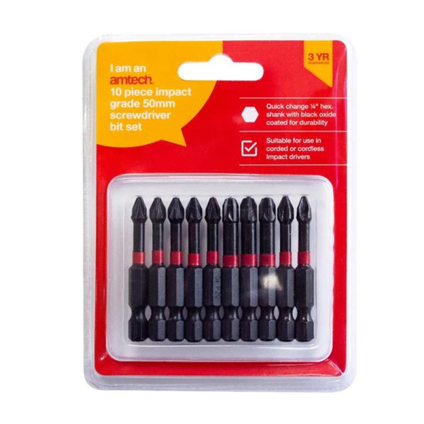 Amtech 10 piece impact grade 50mm screwdriver bit set