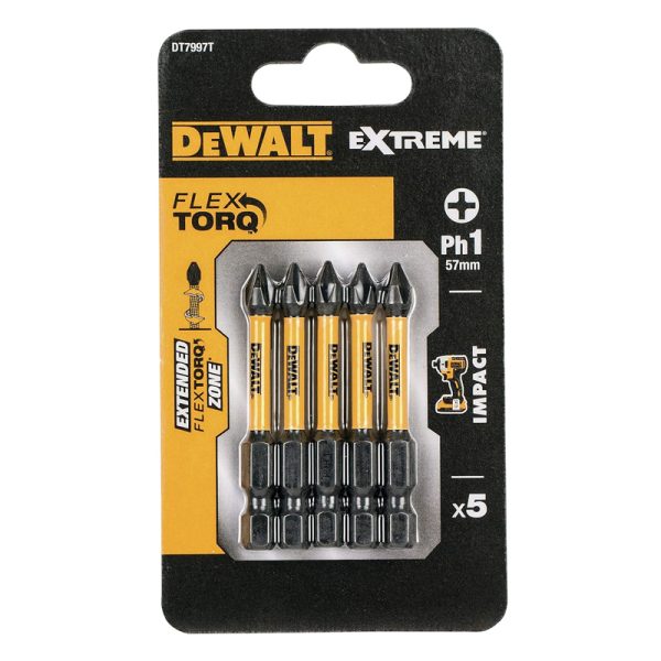 DEWALT Impact Torsion Bits PH1 50mm Pack of 5